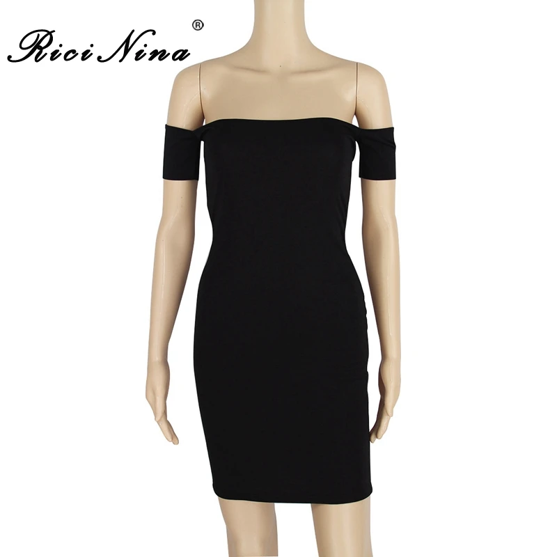 RICININA 2019 Women Dress Ladies Slash Neck Short Sleeve Mini Dresses Woman Summer Sexy Elegant Party Dresses Vestidos Black