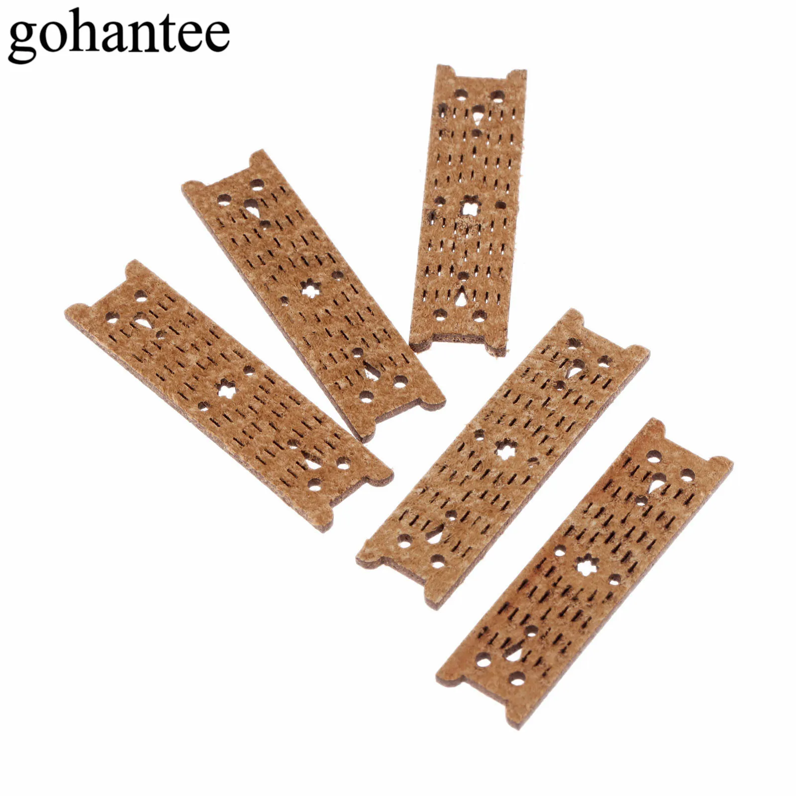 gohantee New Arrival Brown 5pcs Slingshots Pouches Microfiber Leather With Center Hole For Outdoor Hunting Catapults 60mm X 16mm