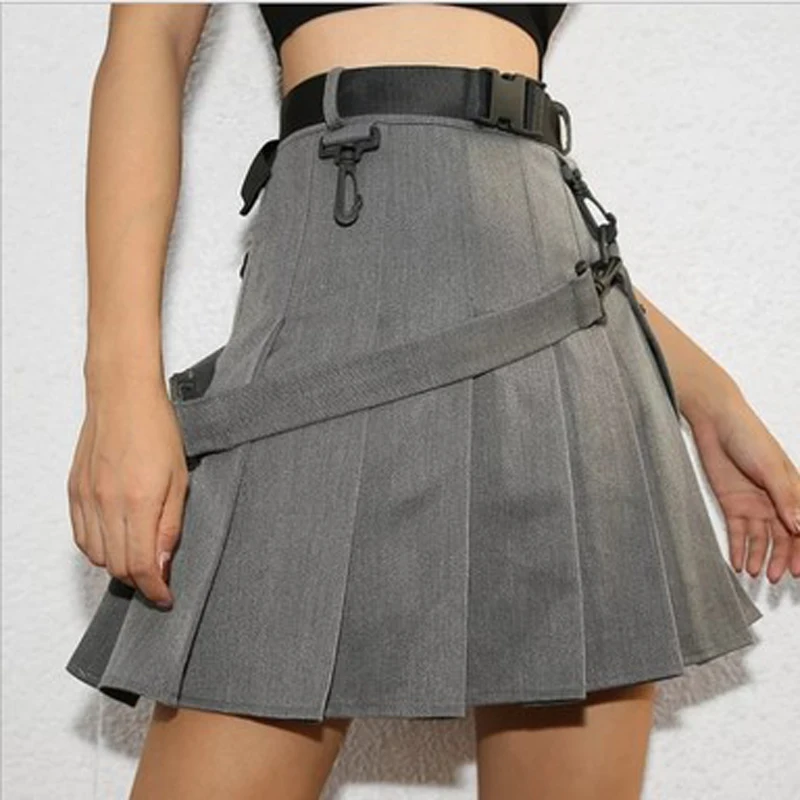 

A word skirt pleated skirt of tall waist belt institute wind new skirts in summer 2019 plaid and solid kawaii skirts