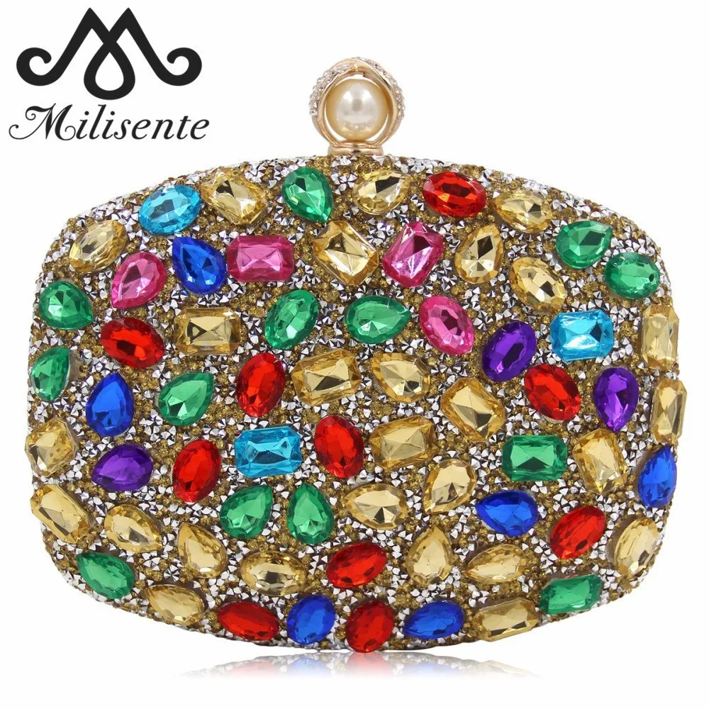 

Milisente Women Crystal Bag Rhinestones Unique Pearl Hasp Design Messenger Bag Lady Luxury Handbags Bridal Wedding Party Clutch