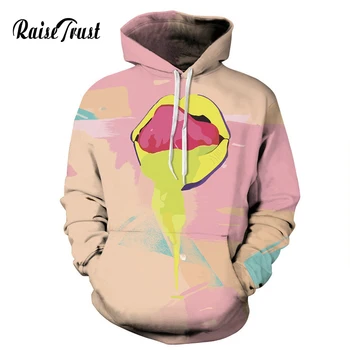 

Raise Trust Hot Sell Sweatshirts Men/Women Print Graffiti Funny lip 3d Painting Hoodies hooded Couple Street Wear Brand Clothes