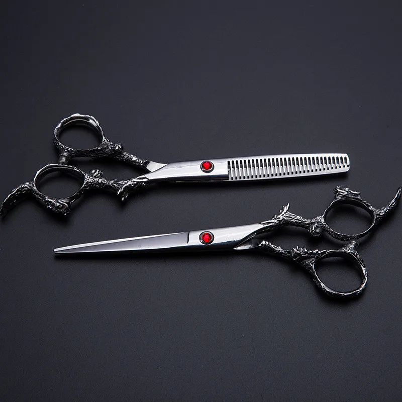 professional 6 inch 440C steel dragon hair scissors bag set cutting