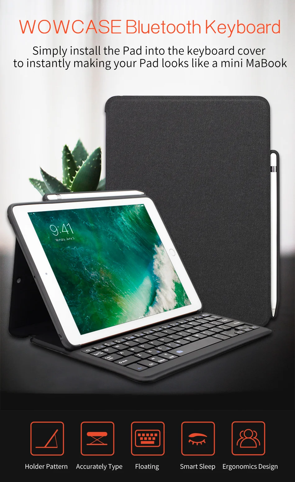 WOWCASE Беспроводная клавиатура-чехол на iPad 9,7/11/12,9 несколько Фолио Подставка на iPad пенал держатель Зарядка на ipad чехол чехол на айпад 11" 12.9" Держатель для яблочного карандаша