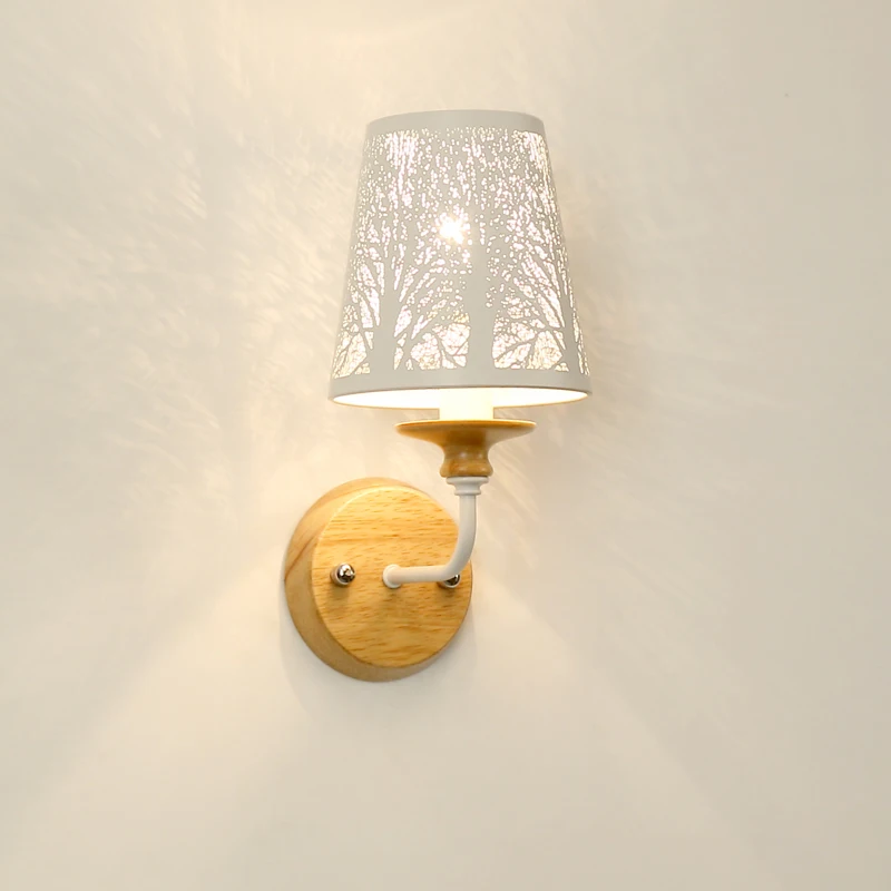 

Simple Nordic white wall lamp wooden bedroom bedside wall lamp living room hotel wrought iron creative decor lamps mx4201033
