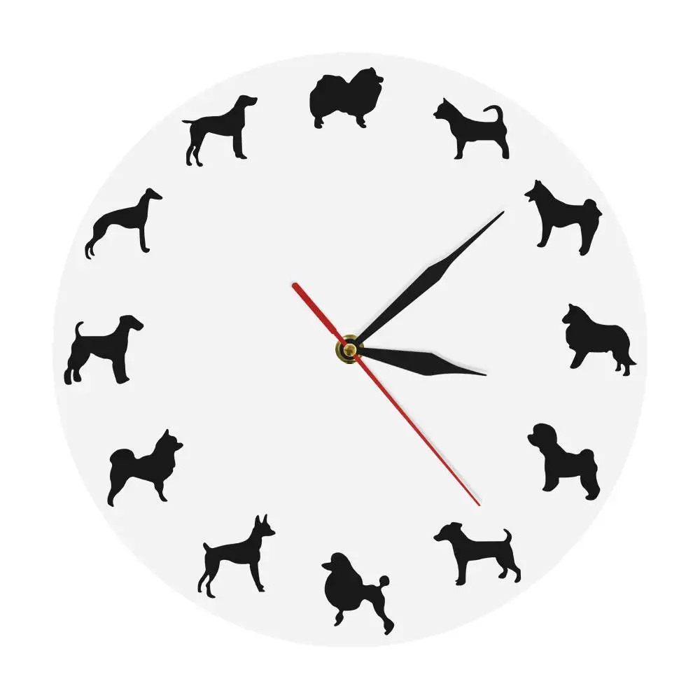 

1Piece Dog Breeds Wall Clock Bulldog Modern Silent Clock Husky Design Wall Art Decor Dachshund For Pet Shop Dog Lovers Gift