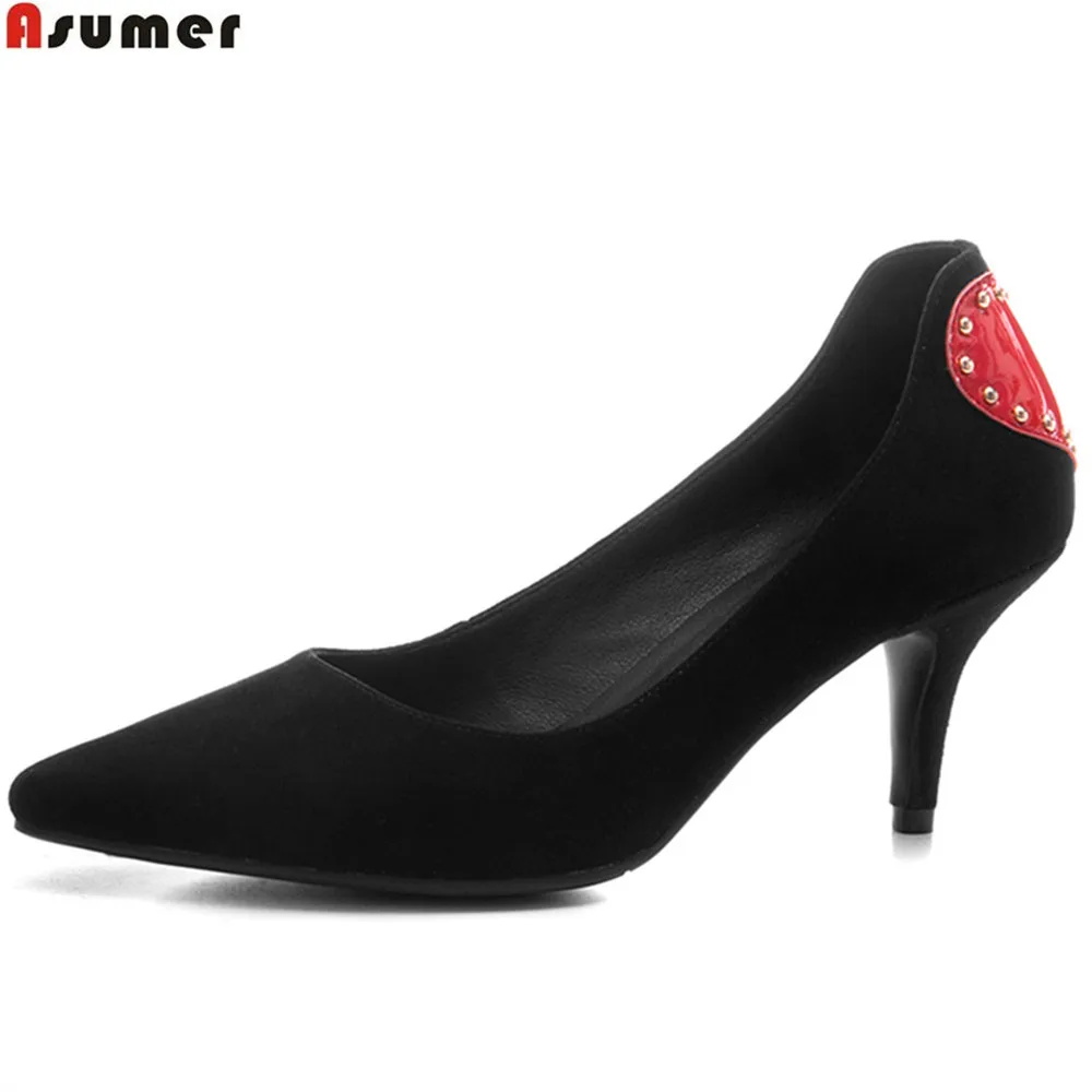 

ASUMER black gray army green fashion spring autumn ladies pumps shoes pointed toe shallow women suede leather high heels shoes