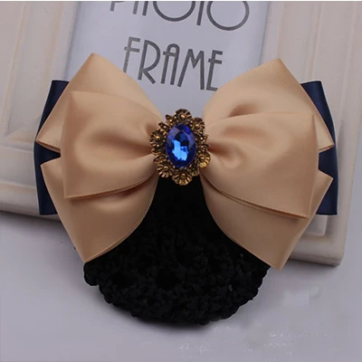 Fashion Office Lady Bow Tie Barrette Hair Clip Cover Bowknot Net Bun Deep Snood for Long Hair Hair Bands for Women - Цвет: B