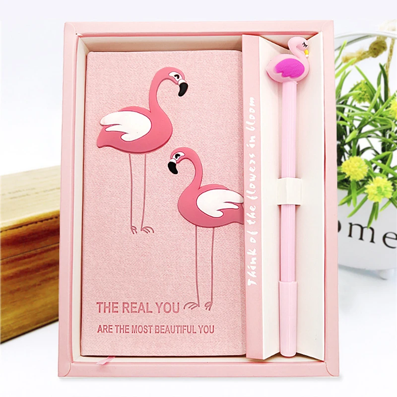 

YDNZC Cute Notebook Gift Box Set Pink Girl Heart Notepad Couple Flamingo Ins Style Anniversary Wedding Birthday Gift