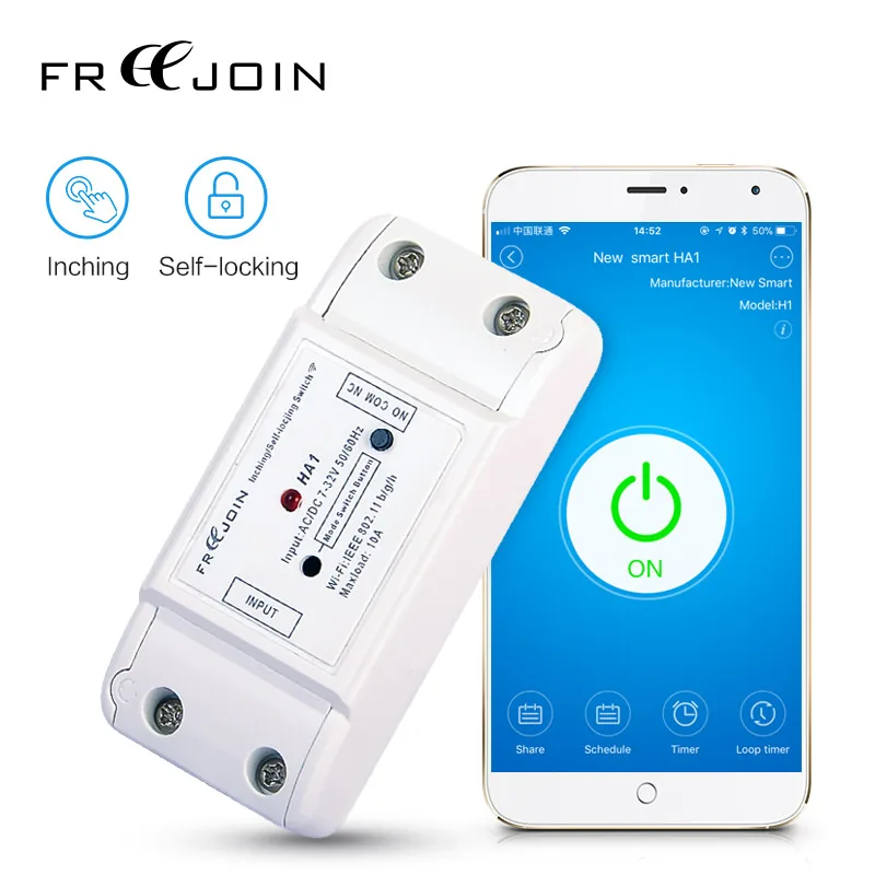 

FREEJOIN 7-32v 10A 90-250V Wireless Switch 1Channel Self-locking wifi smart switch for smart home Automation Relay Module