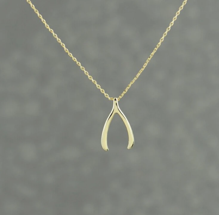 

New trendy wishbone lucky pendant gold silver plated fashion jewelry statement necklace women