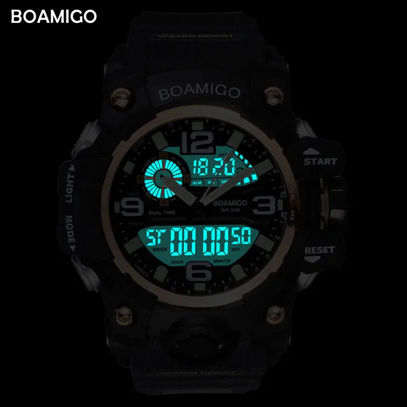 Baratos BOAMIGO de los hombres de la marca de relojes deportivos LED Digital analógico reloj de pulsera nadar impermeable de goma amarillo regalo reloj Relogios Masculino
