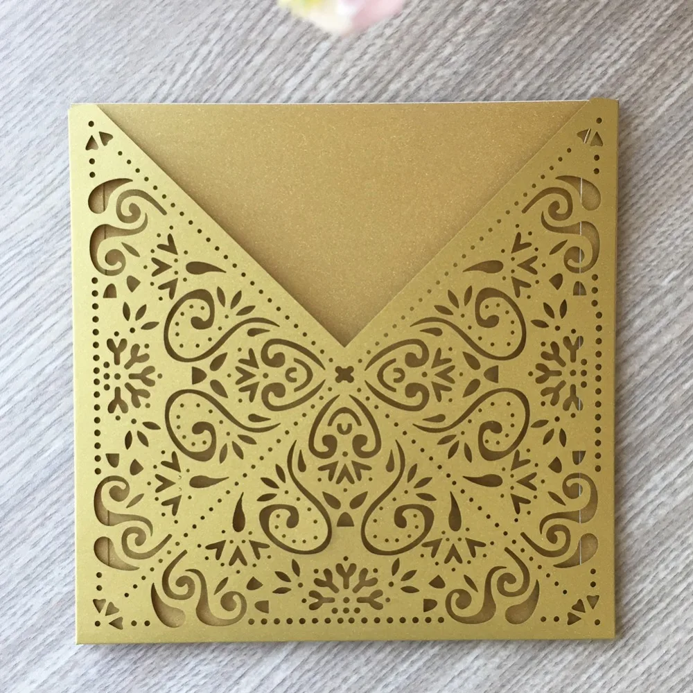 50Pcs Pearl paper Luxurious Wedding Decoration Supplies Gold Laser Cut Wedding Invitations Elegant Wedding Invitation Cards