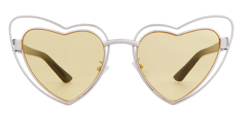 WHO CUTIE, женские солнцезащитные очки в форме сердца, Проволочная Металлическая оправа, винтажные Ретро солнцезащитные очки «кошачий глаз», красные, розовые, желтые линзы, OM568 - Цвет линз: C4 yellow