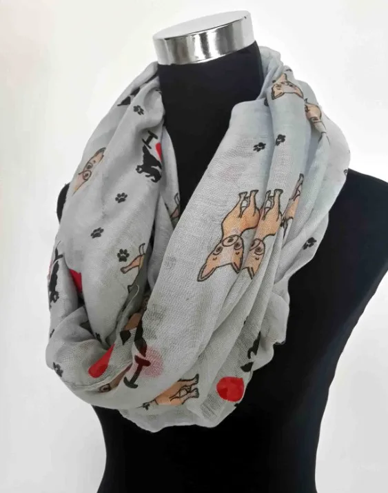 Я люблю Чихуахуа животных печати бесконечная петля женский шарф подарок для любителей собак - Цвет: grey