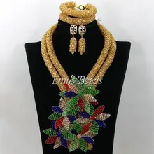 Новые африканские Бусины комплект ювелирных изделий для Для женщин красочные кристалл Бусины комплект ювелирных изделий нигерийские Свадебные Цепочки и ожерелья комплект alj024