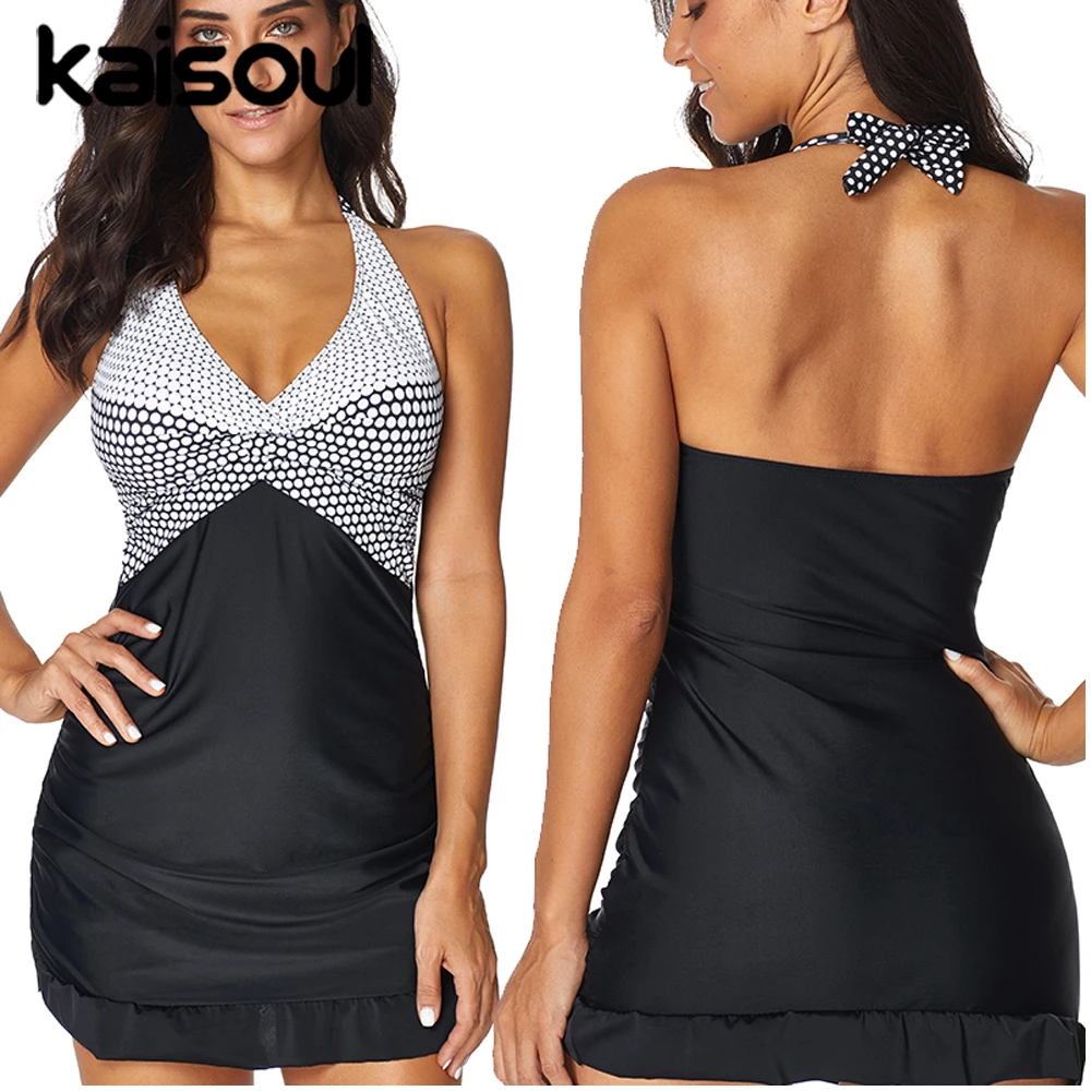 

One Piece Swimsuit Tommy Control Dots Ombre Tankini Women Swimming Beachwear Sexy Bikini Swimwear New Arrival Halter bowtie