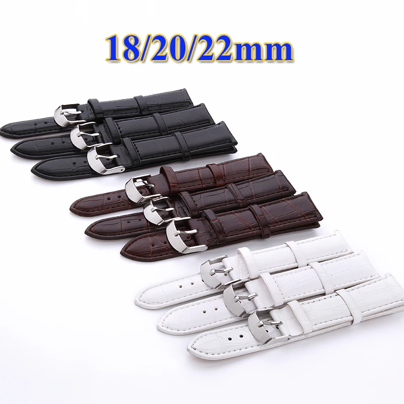 

Watch Band PU Leather Straps 18mm 20mm 22mm Watch Accessories High Quality Black Brown White Colors Watchbands