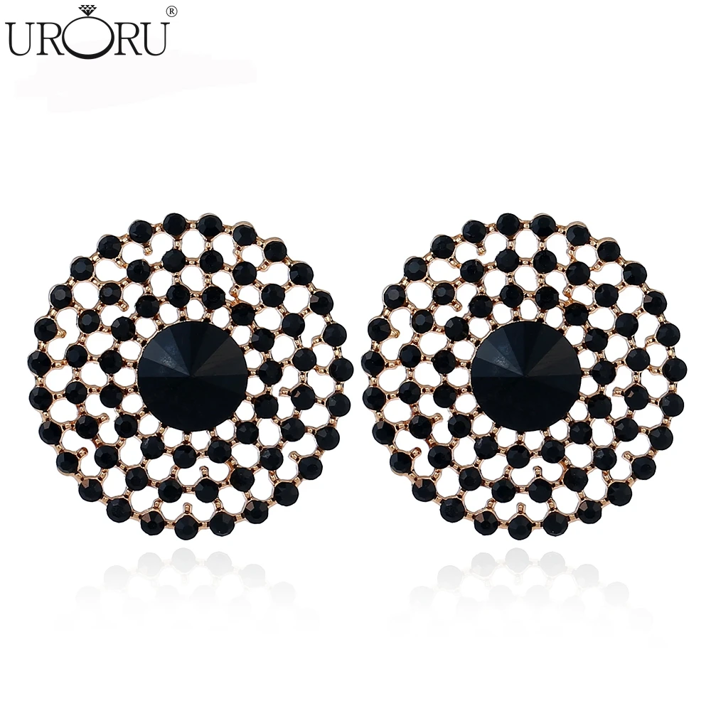 Fashion Stud Earrings black Stud Earrings with full Rhinestones hollow