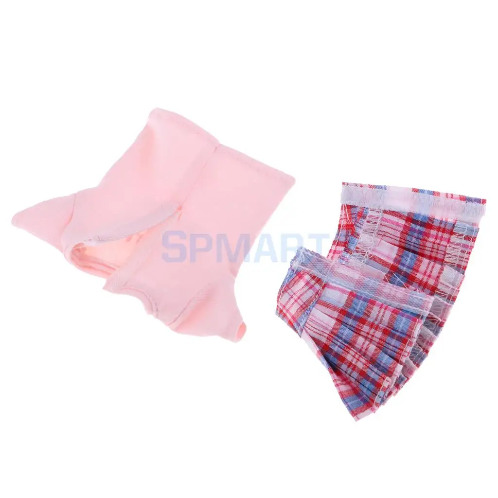 Stylish Short Sleeve Shirt Pleated Skirt Clothes Suit for 12inch Blythe Licca Azone Doll Casual / Party Outfit