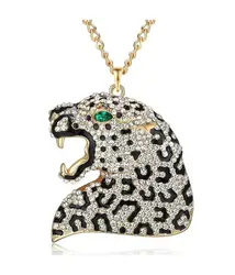 Заявление Колье Леопард кулон ожерелье панк горный хрусталь животных бижутерия