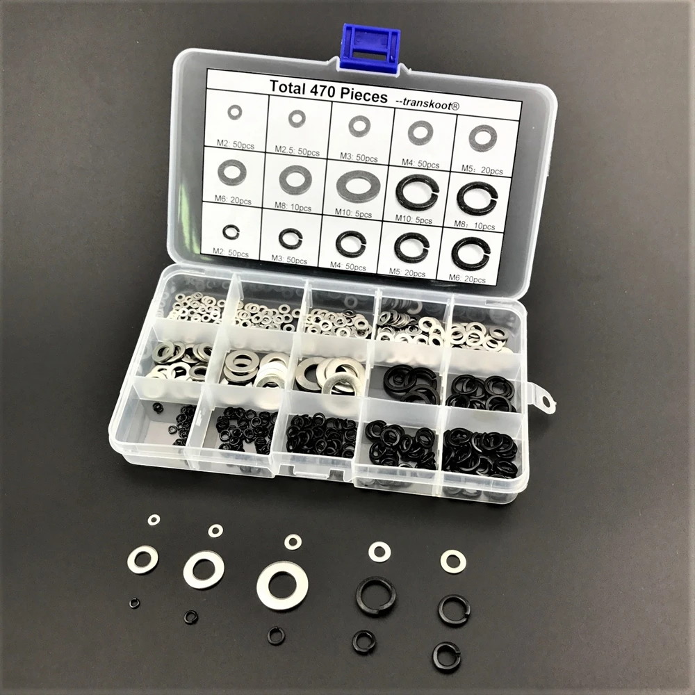 470pcs/set M2M2.5M3M4M5M6M8M10 Stainless Steel Flat Washer with Black