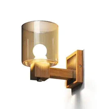

Modern wood led wall lamp brown glass corridor bedroom wall light industrial decor bedside Crystal amber glass log mirror light