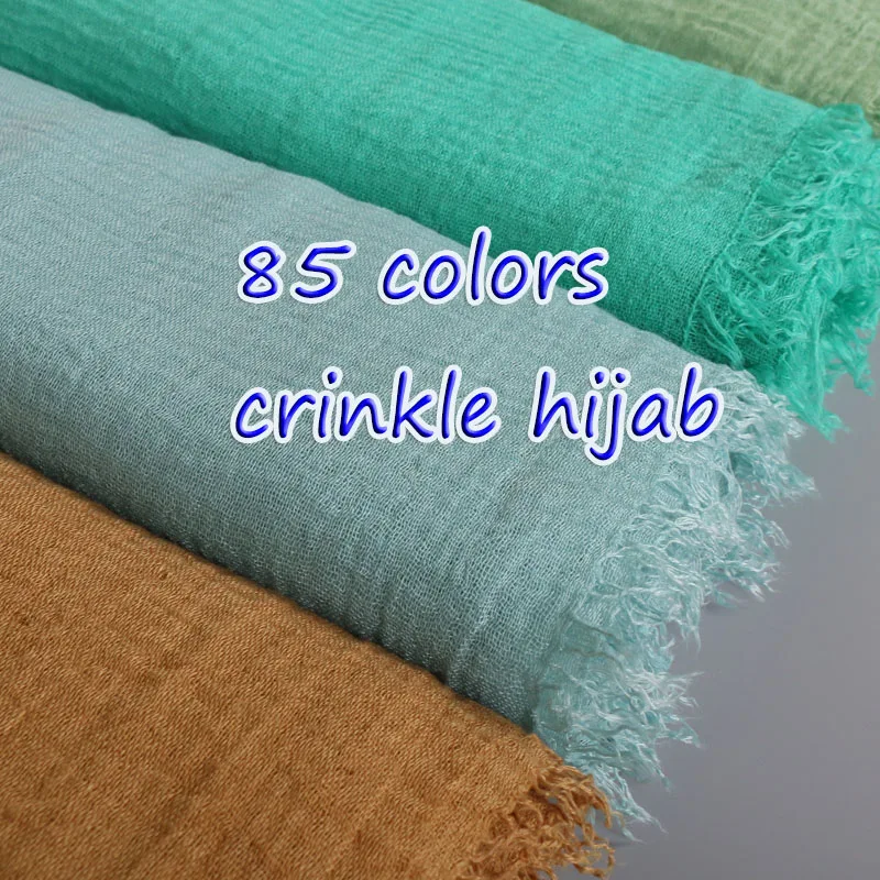

Women's Crinkled hijab Plain Wrinkle Bubble viscose long Scarf Women Crumple cotton Shawl and wraps Muslim headband bandana