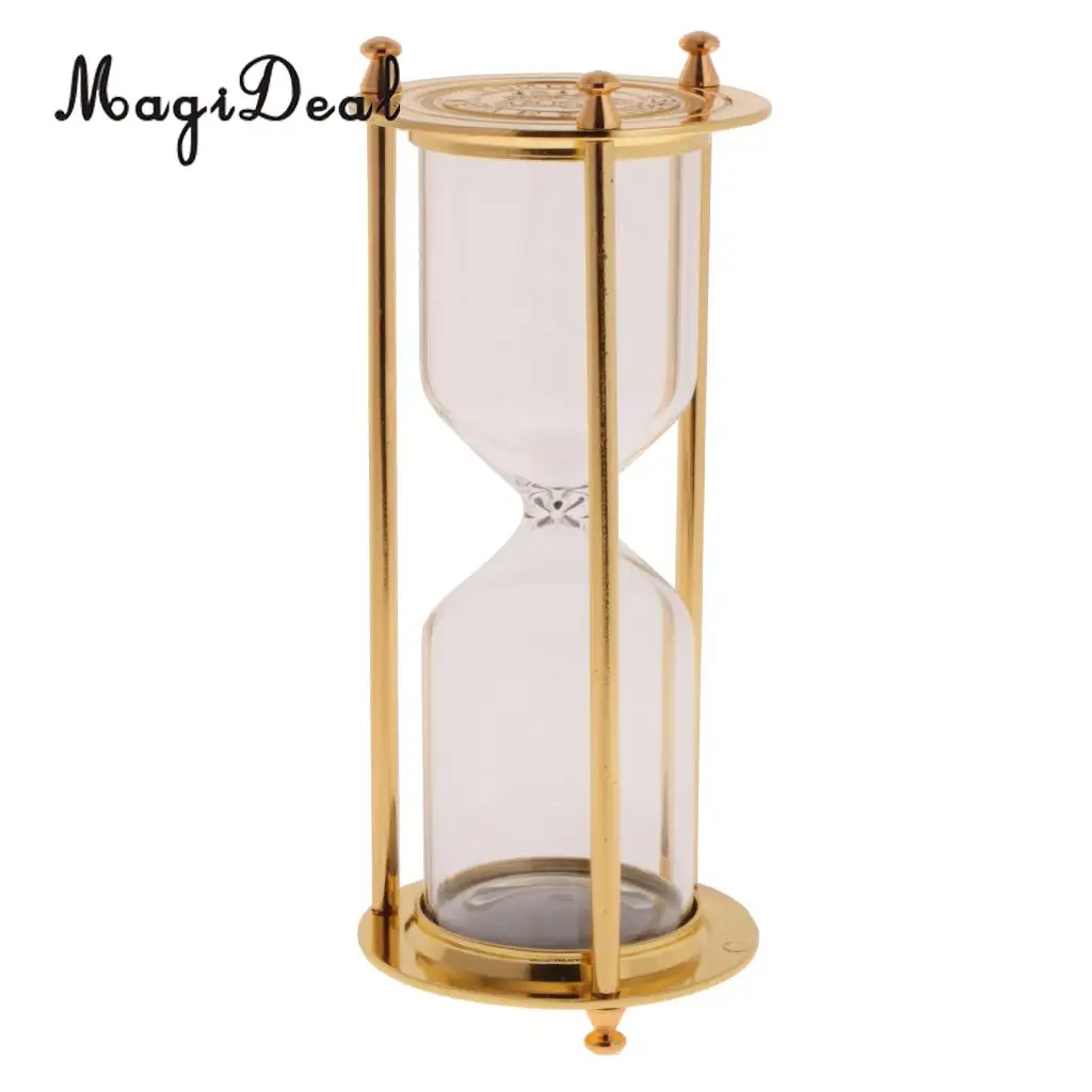 2 pieces Retro Metal Empty Hourglass Sandglass Sand Timer Home Office Table Decor - Gold & Bronze