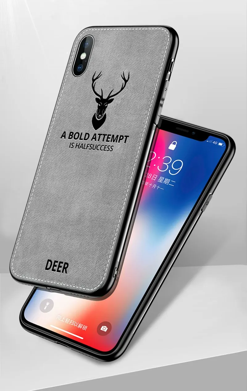 Cloth Frabic Deer Bat Pattern Phone Case For iPhone 6 7 8 Plus Silicone Soft Edge Back Cases For iPhone 11 Pro XR X XS Max Capas