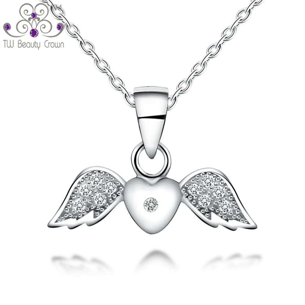 Angel wing necklace 925 Sterling Silver Cubic zirconia Charm Necklace