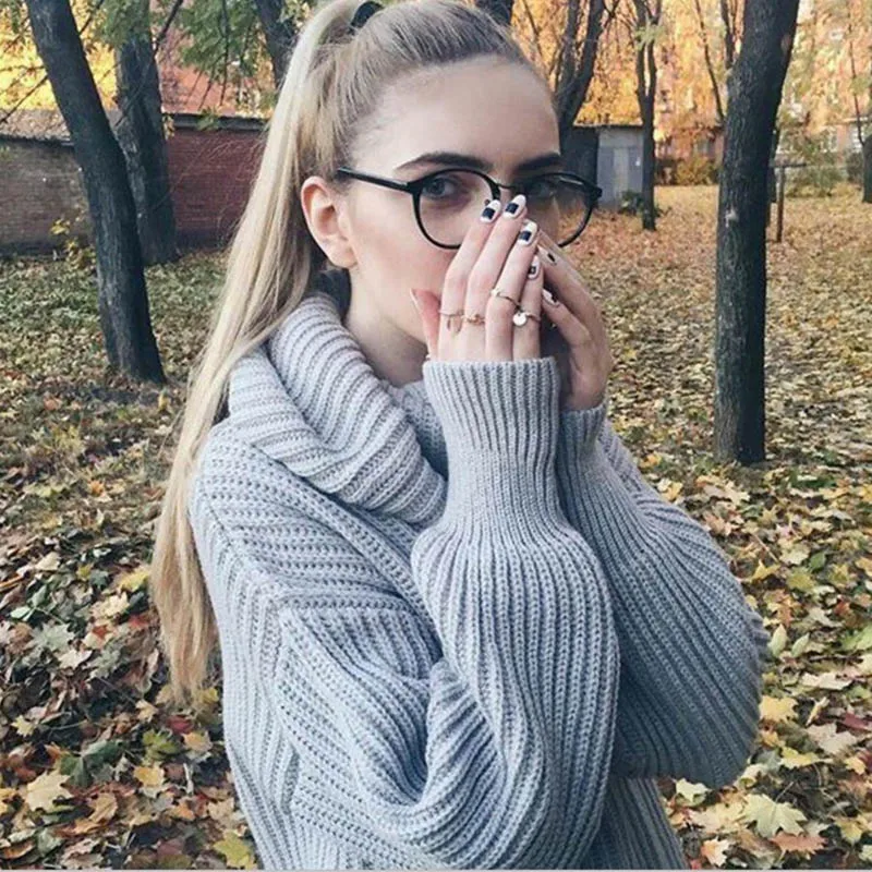 

Autumn Winter Women Casual Sweater Knitted Turtleneck Long Sleeve Slim Loose Sweaters Pullovers Streetwear Plus Size