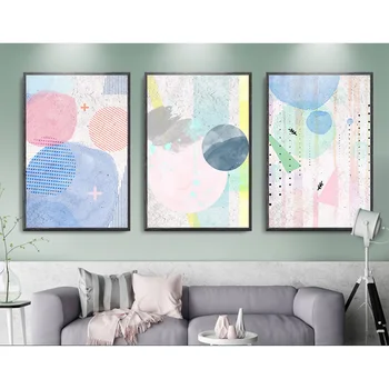 

Nordic abstract geometric patterns decorative paintings triple combination Frameless paintings hanging pictures canvas paintings