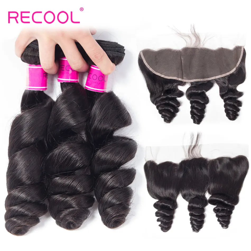 

Recool Brazilian Hair Weave Bundles Loose Wave Lace Frontal Closure With Bundles Remy 4 Bundles Human Hair Bundles With Closure
