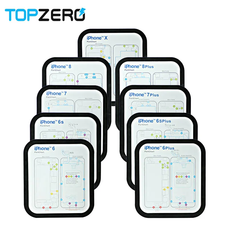 

9pcs/ set Professional Magnetic Screw Mat Technic Repair Pad For iPhone 6 6s 6s 7 8 Plus X Phone Parts For iphone Repair Tools