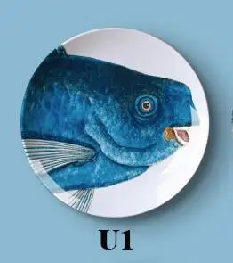 Романтическая морская красота керамическая роспись подвесная тарелка для ресторана настенная домашняя декорация синий простой стиль - Цвет: U1