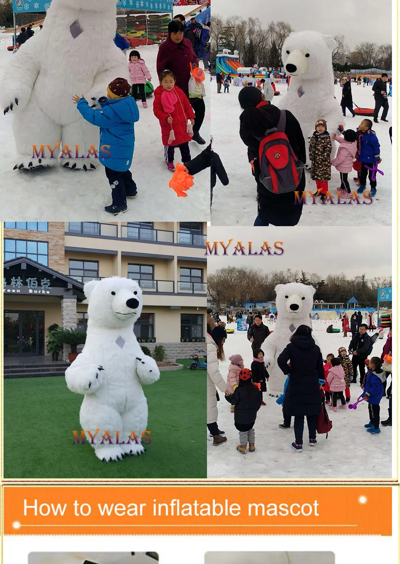 Надувной костюм белого медведя маскарадные костюмы гигантские животные Fantasias взрослый огромный ходячий рекламный Карнавальный костюм для вечеринки