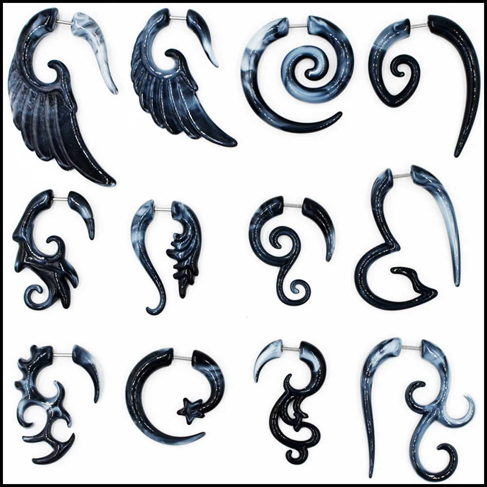 

2 Pieces Heteromorphism Shape Gauge Ear Plug Double Color Acrylic Flesh Earring Wing Heart Spiral Shape Body Piercing Jewelry16g