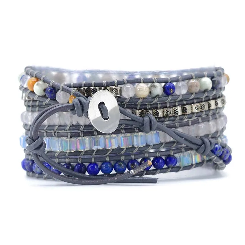 Прямая поставка натуральные камни Lapis Charm 5 нитей браслеты с запахом ручной работы