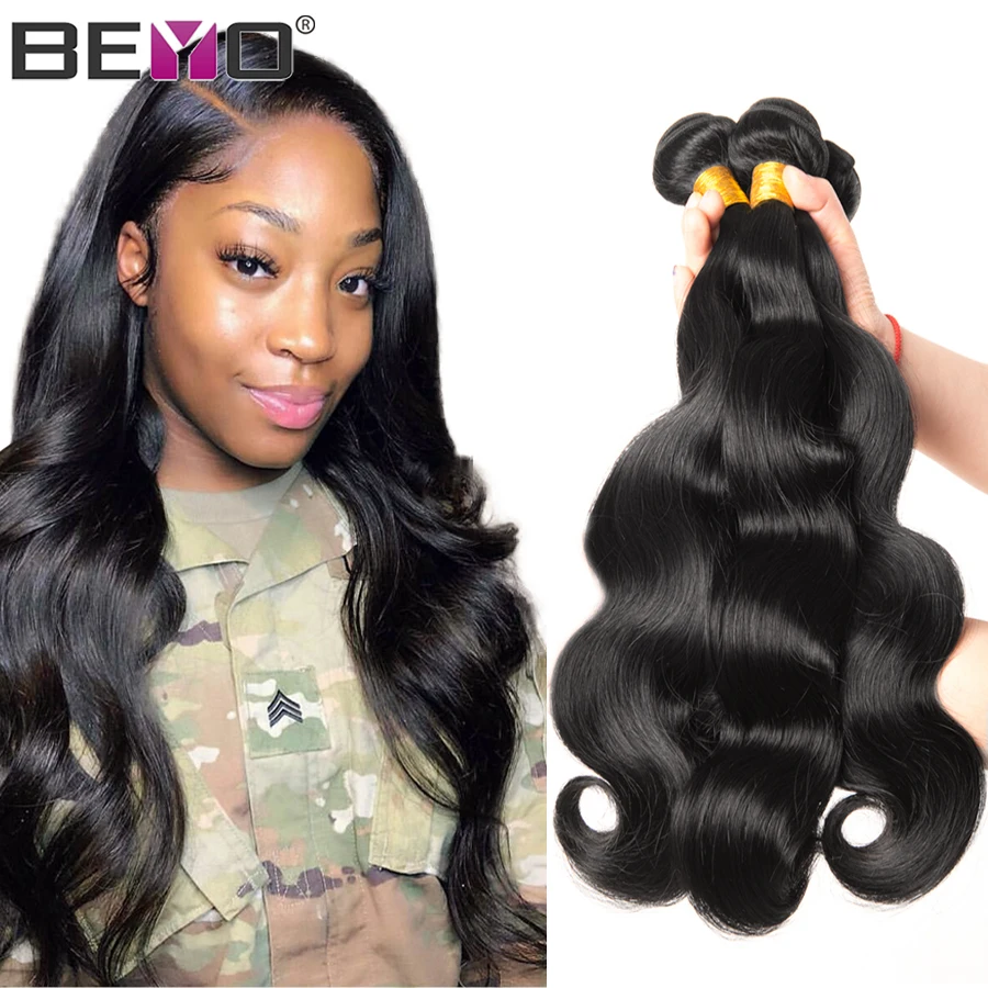 

Body Wave Bundles Brazilian Hair Weave Bundles Natural Color 100% Human Hair Bundles 3/4 Bundle Deals Non-Remy Hair Weave Beyo