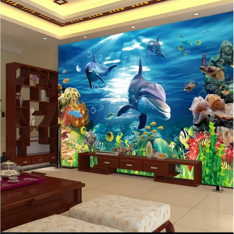 

wellyu Custom large - scale murals beautiful 3D stereo underwater world background wall non - woven wallpaper papel de parede