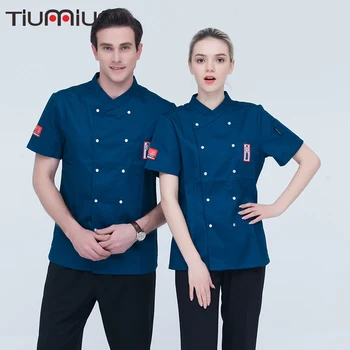 

2018 High Quality Chef Coat Women/Men Short-sleeves Embroidery Kitchen Work Chef Jacket Catering Restaurant Cake Bakery Uniform