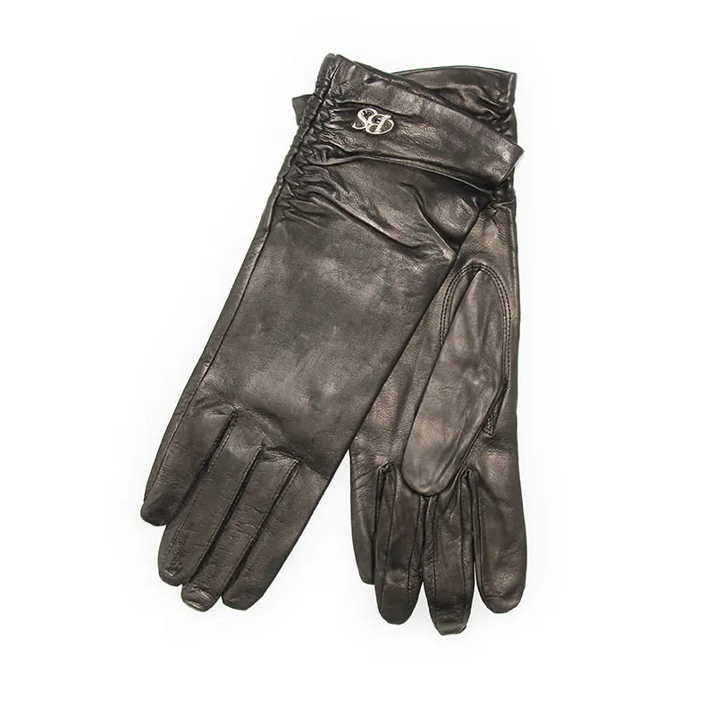 Перчатки из овчины женские перчатки осень зима плюс бархатные теплые ветрозащитные кожаные перчатки для верховой езды специальные перчатки - Цвет: black