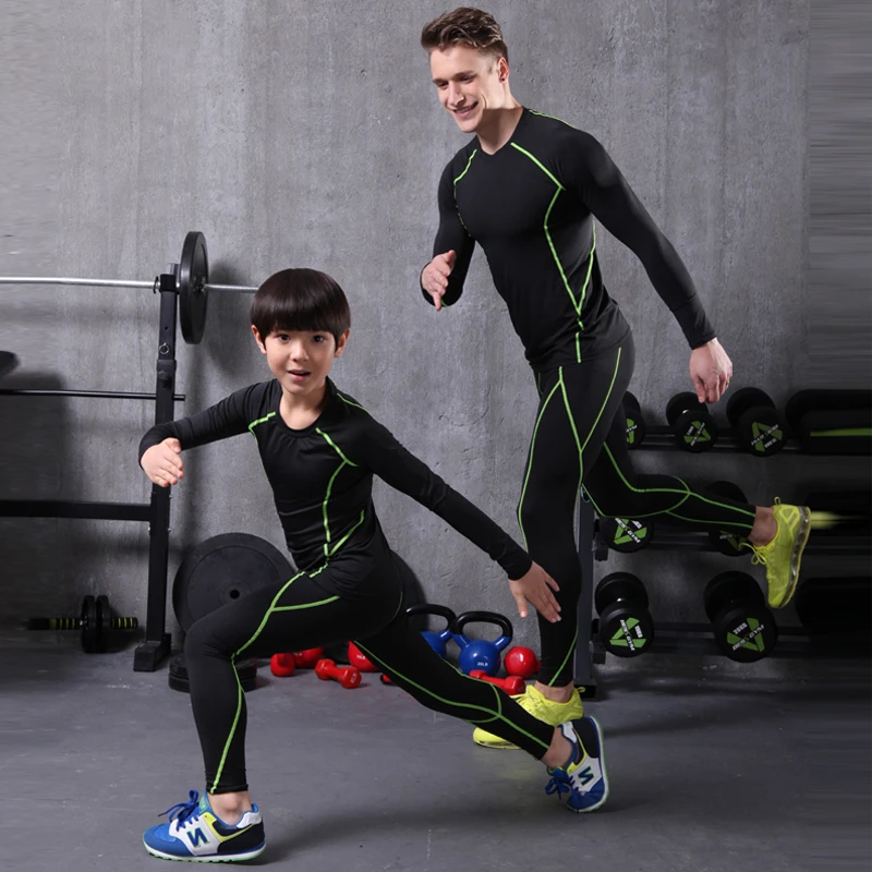 

Men's Compression Tight Run Jogging Suits Clothes Kids Sports Set Long T Shirt and Pants Gym Fitness Workout Tights Clothing