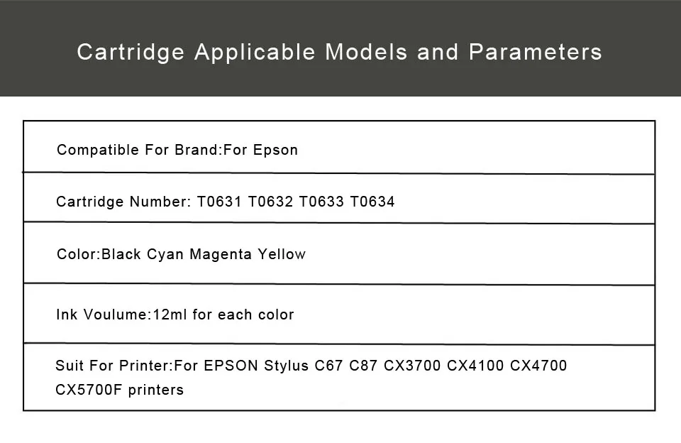 100 мл T0631 пустой картридж для заправки чернил Набор для принтера Epson Stylus C67 C87 C87PE CX4100 CX4700 CX3700 чернила для принтера с дугой