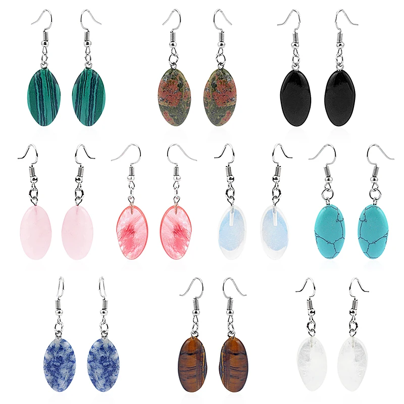 

1 Pair Colorful Water Drop Natural Stone Charms Pendants Earring Silver Tone Hook Earring For Women