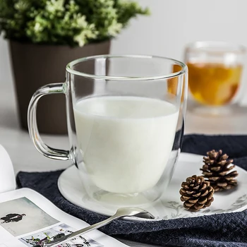 

475ml Heat-resistant Mugs Handmade Healthy Coffee Mugs Double Wall Cups Glass Mugs Thermal Insulated Creative with Glass Lid