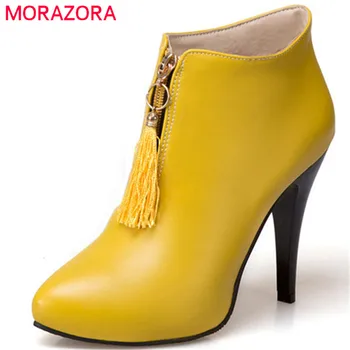 

MORAZORA PU soft leather thin heels shoes woman ankle boots for women in spring autumn fashion boots pointed toe big size 34-45