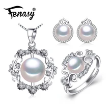 FENASY 925 серебряные серьги с камнями натуральный жемчуг ювелирные наборы для свадебное кольцо для женщин набор Этнические серьги кольцо