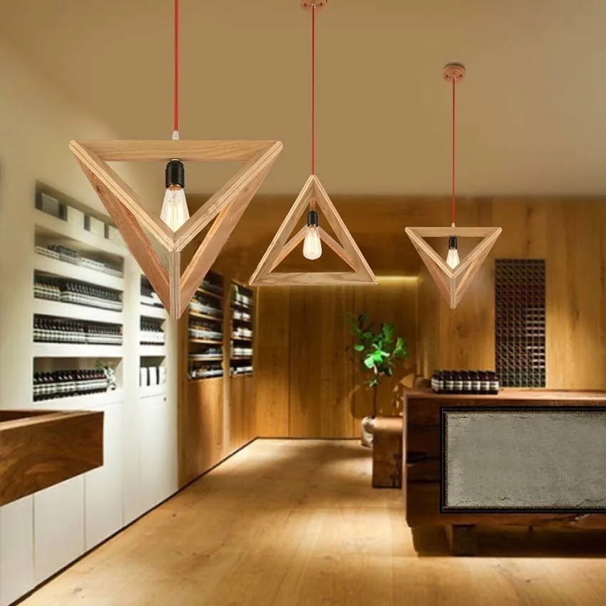  Solid Wood Lamp Triangle Modern Pendant Light for Dining Study Kitchen Island Living Room Office Ho - 32872540439