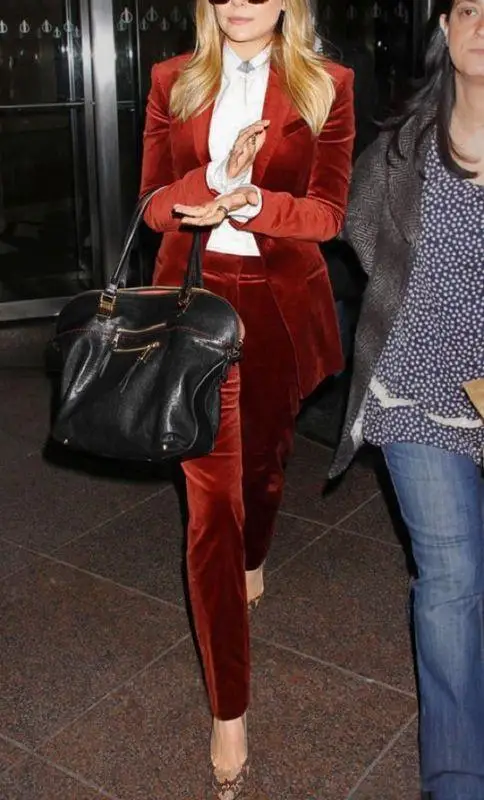 Red business suits ladies work pants women office work suit set suit velvet